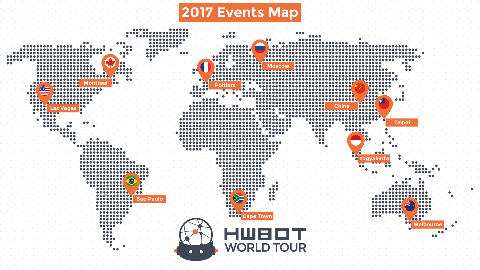 Map of the HWBOT World Tour 2017 events